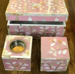 High Quality Handmade resin inlay Eco Friendly <b>Candle</b> <b>Holder</b> Set with Tray Chocolate Box for Home Decor Low Price - Product Image 5