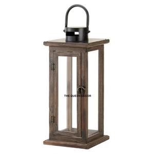 Lanterne en bois naturel pour bougie, finition marron, pour la décoration de la maison et du Ramadan, lanternes suspendues faites à la main - Product Image 1