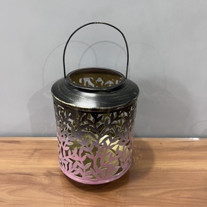 Metal Candle Lantern <b>Leaf</b> Cutout Tealight Holder Pink Black Jar for Home Party Decor - Product Image 4