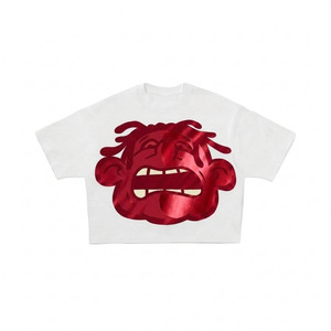 Camiseta Corta Oversize para Hombre, Manga Corta, Estampado de Dibujos Animados, Cuello Redondo, Estilo Urbano, Jersey de Algodón Blanco - Product Image 6