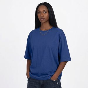 Camiseta Oversize de Cuello Redondo para Mujer, Color Marrón Sólido, 100% Algodón, Corte Holgado, Jersey, Manga Corta, para Todas las Temporadas - Product Image 1