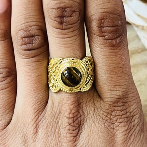 Unique Design Vintage <b>Tiger</b> <b>Eye</b> <b>Ring</b> 18k Gold Plated Ethnic Tribal Statement Design Boho Fashion Brass <b>Ring</b> Wholesale Women <b>Ring</b> - Product Image 4