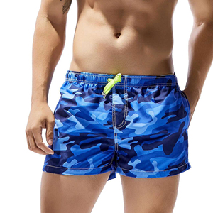 Shorts de bain camouflage bleus pour hommes, séchage rapide, taille élastique avec cordon de serrage, maillot de bain d'été, short de surf pour hommes - Product Image 5