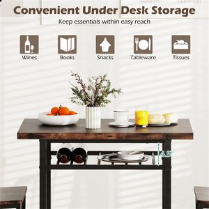 Rustic Brown & Black 3-Piece <b>Dining</b> <b>Table</b> Set <b>Space</b>-<b>Saving</b> Tuck-Under Chair Design for Small <b>Dining</b> Rooms - Product Image 5