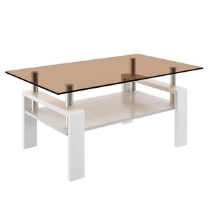 Tavolino da Caffè Moderno Rettangolare con Piano in Vetro Temperato Marrone e Strato in MDF per Soggiorno - Product Image 6