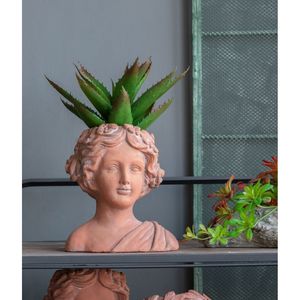 9x5.5x9.5 marrone testa busto fioriera stile greco in cemento ornamento da giardino per interni ed esterni decorazioni per la casa - Product Image 1