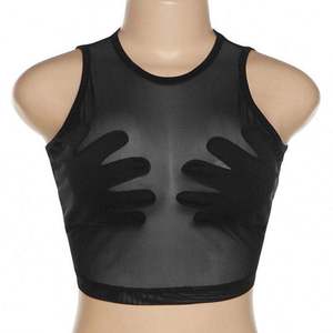 Top Corto Sexy de Lona Negra para Mujer, Transparente, Ecológico, de Secado Rápido, Sin Mangas, para Primavera - Product Image 1