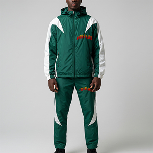 Men's Green <b>White</b> Embroidered Hooded Track Suit Set Sporty Breathable Polyester Jogging Outfit Front Logo Print Winter Wear - Product Image 4