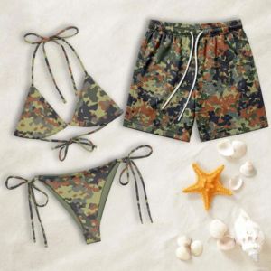 Dry Camo Print Beachwear Summer Mesh Swim Trunks for <b>Men</b> and Tie-Side <b>Bikini</b> for Women - Product Image 1