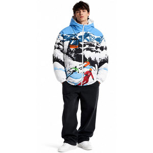 เสื้อแจ็คเก็ตพัฟเฟอร์มีฮู้ดสำหรับผู้ชาย ลายสกี ซิปปิด ผ้าโพลีเอสเตอร์หนา กันน้ำ เหมาะสำหรับฤดูหนาว สวมใส่สบายๆ - Product Image 2