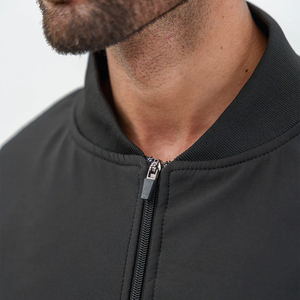 Men's Black Bomber <b>Jacket</b> Polyester Shell Zipper Closure Stand Collar Casual Autumn Wear Regular Fit Windproof <b>Fleece</b> <b>Lining</b> - Product Image 6