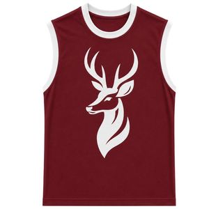 Maroon And <b>White</b> Sleeveless Tank Top With Deer Graphic Print <b>Men</b> Custom Cotton <b>Vest</b> Round Neck Summer Casual Streetwear Fashion - Product Image 1