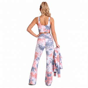 <b>Women</b> Printed <b>Crop</b> Flare Leg Yoga Compression 3 Piece Set Sleeveless <b>Crop</b> Top Stand Collar <b>Crop</b> Training Jacket Flare <b>Legging</b> Se - Product Image 6