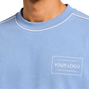 Light Blue And Black Mens Oversized <b>T</b> <b>Shirt</b> And Shorts Set Custom Logo Contrast Stitching Casual Streetwear Summer Two Piece Set - Product Image 6