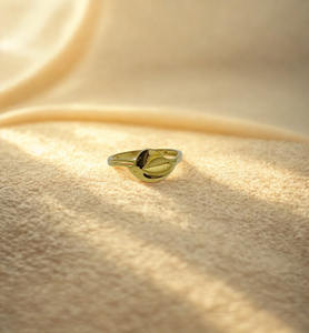 Bague minimaliste en or jaune en forme de feuille avec finitions polies et mates, bijoux raffinés inspirés de la nature pour femmes - Product Image 2