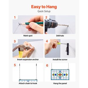 Pour Tiffany Style 26X16 Pouces Vitrail Panneau de Fenêtre Suspendue avec Chaîne Élégant Décor À La Maison - Product Image 6