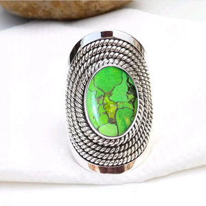 Green <b>Turquoise</b> Gemstone Vintage <b>Ring</b> 925 Silver Handmade Designer <b>Ring</b> For Her healing crystal <b>ring</b> - Product Image 1