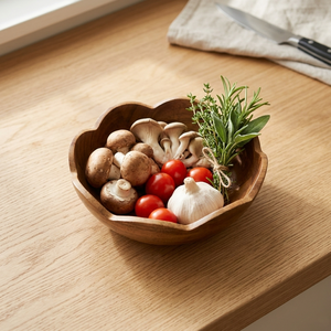 Bol à fruits et de service en bois d'acacia moderne, classique, écologique, durable et personnalisé, design festonné moyen, pour la décoration de fête et de la maison - Product Image 2