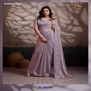 Premium Quality Party Wear Fancy Trending Velvet Satin <b>Saree</b>-<b>Blouse</b> Collection with Cutdana & Zarkan work Supplier from Surat - Product Image 2