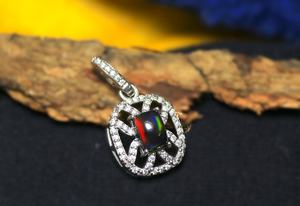 Collier pendentif en opale d'Éthiopie naturelle, en argent 925, opale de feu ronde avec halo de zircon blanc, style italien, bijoux en argent - Product Image 4