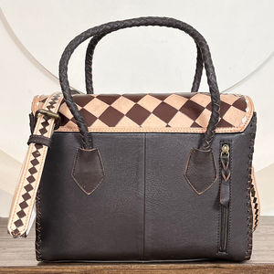 Bolso de Mano Personalizado Hecho a Mano con Cuero Vacuno Genuino, Patrón a Cuadros, Bolso Tote Floral, Bolso de Primera Calidad, Perfecto para Mujer - Product Image 6