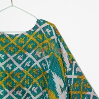 Robe Kantha réversible en coton pur vintage multicolore faite à la main, veste d'hiver élégante en bleu sarcelle multicolore