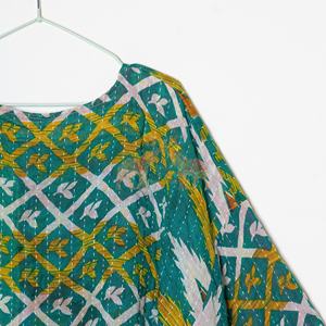 Bata Kantha Reversible Hecha a Mano, Multicolor, Vintage, de Algodón Puro, en Elegante Color Verde Azulado, Chaqueta de Invierno Multicolor - Product Image 4