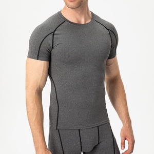 Camiseta Deportiva de Manga Corta para Hombre, Cuello Redondo, Ajustada, de Secado Rápido, Tejido de Punto, Color Gris Sólido, Poliéster, Ropa Deportiva de Excelente Calidad - Product Image 3