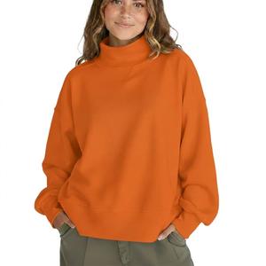 Sudadera Oversize Personalizada para Mujer, Color Naranja, Lisa, Cuello Alto Simulado, Hombros Caídos, Felpa Gruesa, Estilo Urbano, Color Mandarina - Product Image 1