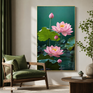 Peinture sur soie traditionnelle vietnamienne à motif de fleur de lotus, esthétique orientale, décoration murale, cadeau, fabriqué au Vietnam - Product Image 5