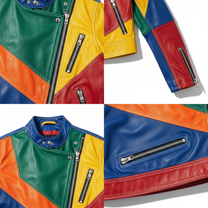 Veste de motard en cuir d'agneau véritable respirante et coupe-vent multicolores pour femmes, design patchwork tendance - Product Image 3