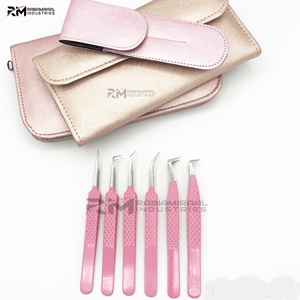 Prix de gros RMI, pinces à épiler pour extensions de cils en acier inoxydable à angle de 45 degrés, pointes argentées avec pointe pointue rose - Product Image 3