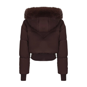 High Quality Women <b>Puffer</b> <b>Cropped</b> <b>Jacket</b> With Fur Trim Hood Zipper Closure Short Winter Coat Full Sleeve Thick Warm Outerwear - Product Image 2