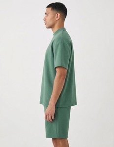 Men Sage Green Mock Neck Oversized T Shirt And Sweat Shorts Matching <b>Set</b> Premium Cotton Casual Streetwear Summer Outfit - Product Image 6