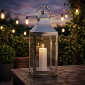 Lanterne à bougie en verre et acier inoxydable moderne, décorative, pour l'intérieur et l'extérieur, porte-bougie suspendu, résistant aux intempéries, décoration pour la maison et le jardin - Product Image 3