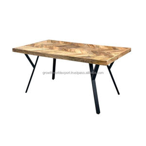 2024 meilleure table à manger industrielle rectangulaire à chevrons en bois massif avec jambe unique pour les meubles de salle à manger de l'hôtel - Product Image 1