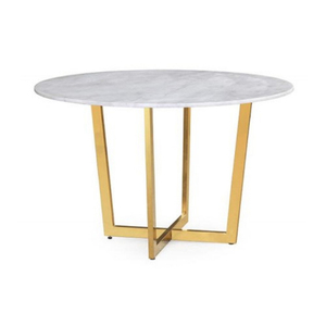 Table à manger ronde avec plateau en marbre et base en métal doré, mobilier contemporain moderne pour la maison - Product Image 5
