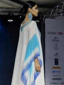 White Blue Floral Embroidery Long Sleeve <b>Kaftan</b> Plus Size Maternity Abaya Quick Dry Breathable Summer Eid Beach Vacation Wear - Product Image 1