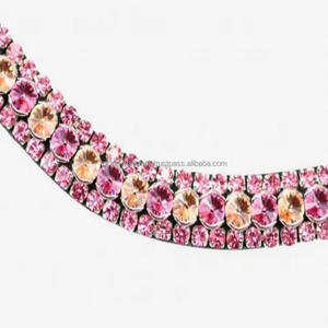 Personnalisé Rose Bicolore 3 Rayures Cristaux Diamante Bling Forme de Vague Noir Cuir Véritable Cheval front bande pour Bride en Plein Cob - Product Image 5
