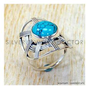 Bague en argent sterling 925 avec pierre précieuse turquoise, vente directe d'usine 2026, prix de gros, bijoux fins en argent - Product Image 1