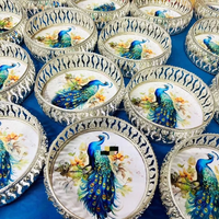 Alman Gümüşü Art Deco Pichwai Metal Tepsi Kavanoz Seti Düğün Hediyesi Diwali Ramazan Ev Dekoru Ev Isıtma Pooja Bebek Mevlidi Hint