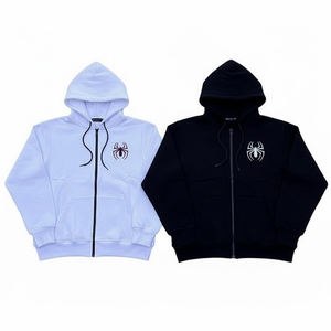 เสื้อฮู้ดดี้โอเวอร์ไซส์ลายกราฟิกแมงมุมแบบกำหนดเอง ผ้าฟลีซคอตตอน 100% สตรีทแวร์พรีเมียม เสื้อซิปแบบสวมใส่ได้ทั้งชายและหญิง ดีไซน์สำหรับคู่รัก - Product Image 1