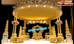 Decoración de Mandap Tradicional para Bodas Gujarati, Base de Pavo Real, Pilar Dorado, Conjunto de Mandap Dorado, Mandap Tallado Dorado del Sur de la India, Decoración para EE. UU. - Product Image 2