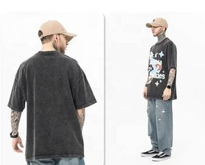 Vente en gros de t-shirt vintage DTG imprimé pour hommes, épaules tombantes, col rond, coupe carrée, t-shirts bancaires, vêtements pour hommes personnalisés lavés à l'acide - Product Image 3