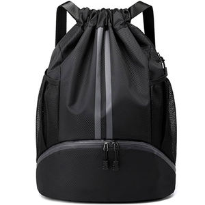 Unisex Drawstring Gym <b>Backpack</b> Black Solid Color Mesh Material Casual Style With Zipper Closure Adjustable <b>Strap</b> Breathable - Product Image 2
