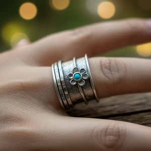 <b>Turquoise</b> Flower Fashion <b>Ring</b> (9.2 Grams) - Product Image 3