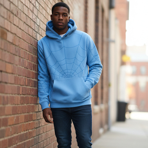 Sudadera con capucha personalizada de peso pesado para hombre, con estampado de telaraña en relieve, de forro polar, estilo urbano, venta al por mayor de fábrica - Product Image 4