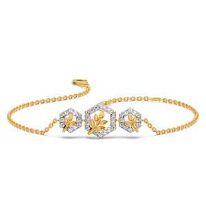Bracelet en diamant botanique à triple hexagone avec chaîne en or jaune et motif de feuille sculptée au centre - Product Image 1