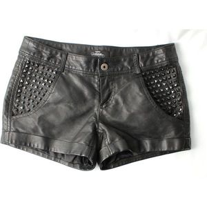 High Waist Black <b>Leather</b> Shorts With Rivet Details Moto Biker Style Women's Short <b>Pants</b> - Product Image 4