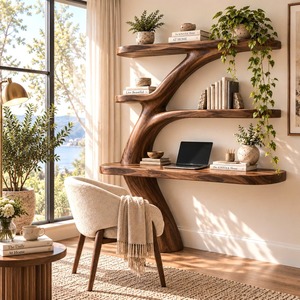 Bureau mural en bois fait main avec étagère, plusieurs compartiments et tiroir pour bureau à domicile et salle d'étude - Product Image 3